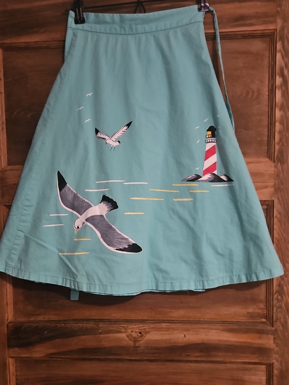 Turquoise Wrap Seagull Print Skirt